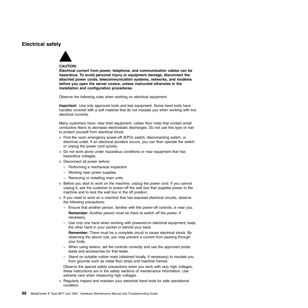 IBM Type 1881, Type 8677 manual Electrical safety 