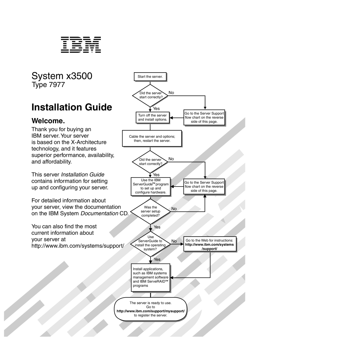 IBM Type 7977 manual System, Installation Guide, Welcome, Thank you for buying an IBM server. Your server, support 