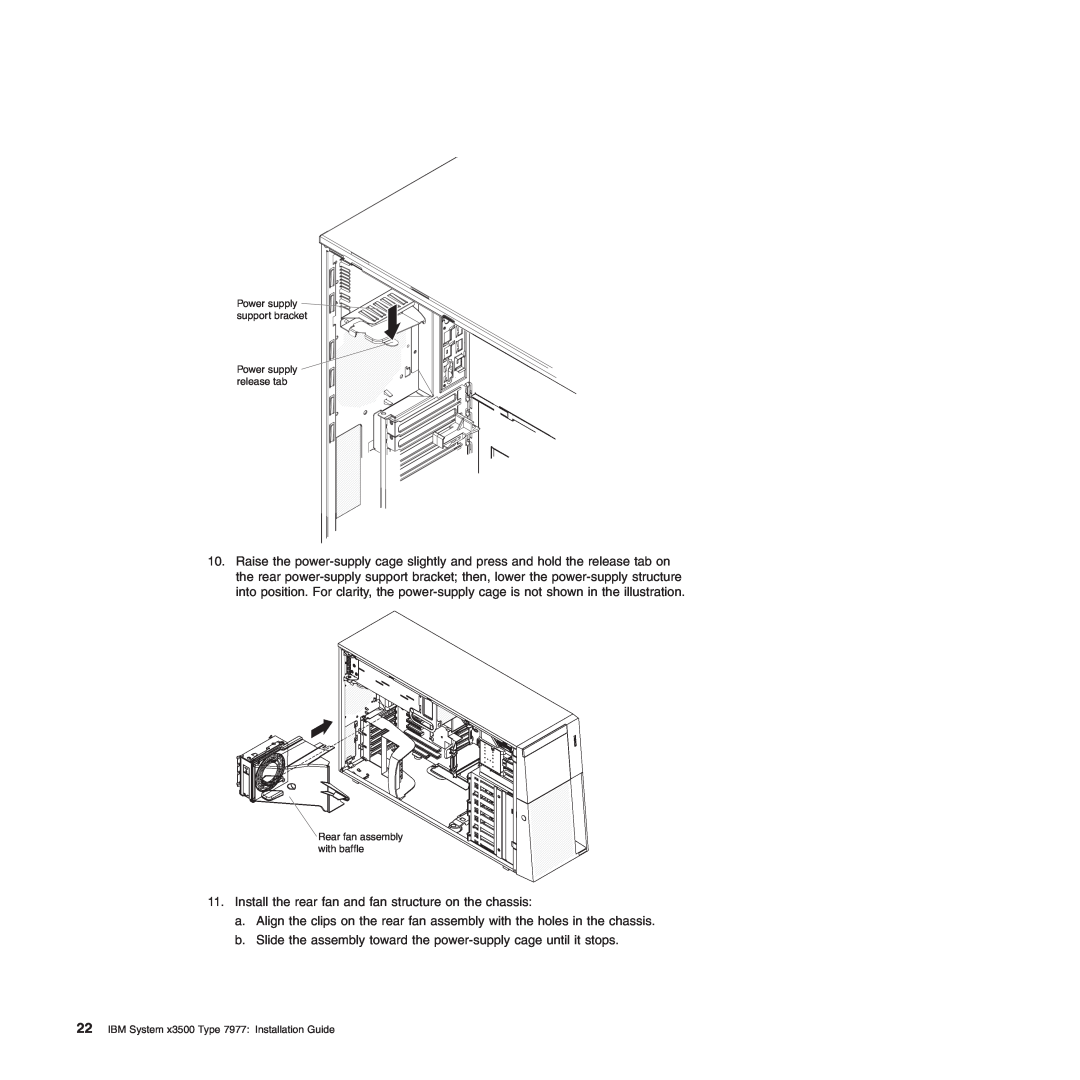 IBM Type 7977 manual Install the rear fan and fan structure on the chassis 