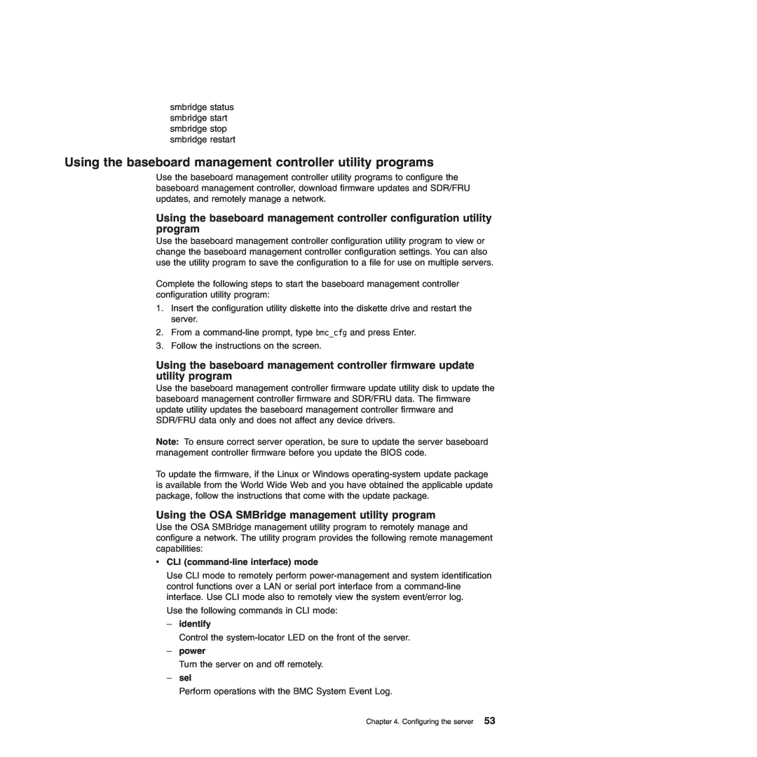 IBM Type 7977 manual Using the baseboard management controller utility programs 
