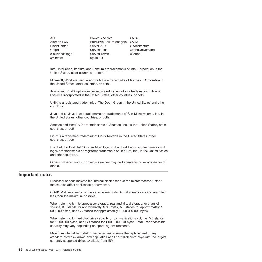 IBM Type 7977 manual Important notes, Aix 