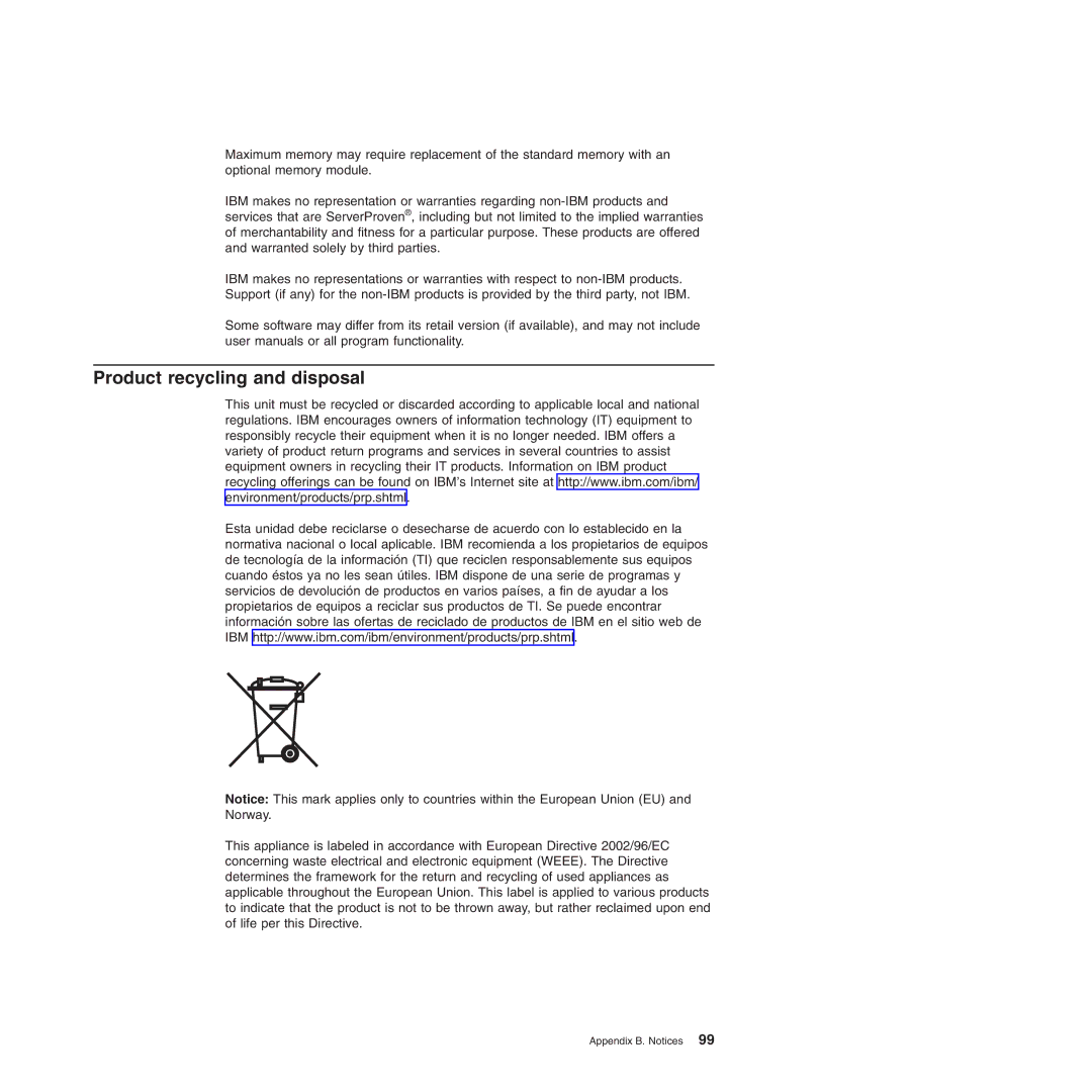 IBM Type 7977 manual Product recycling and disposal 