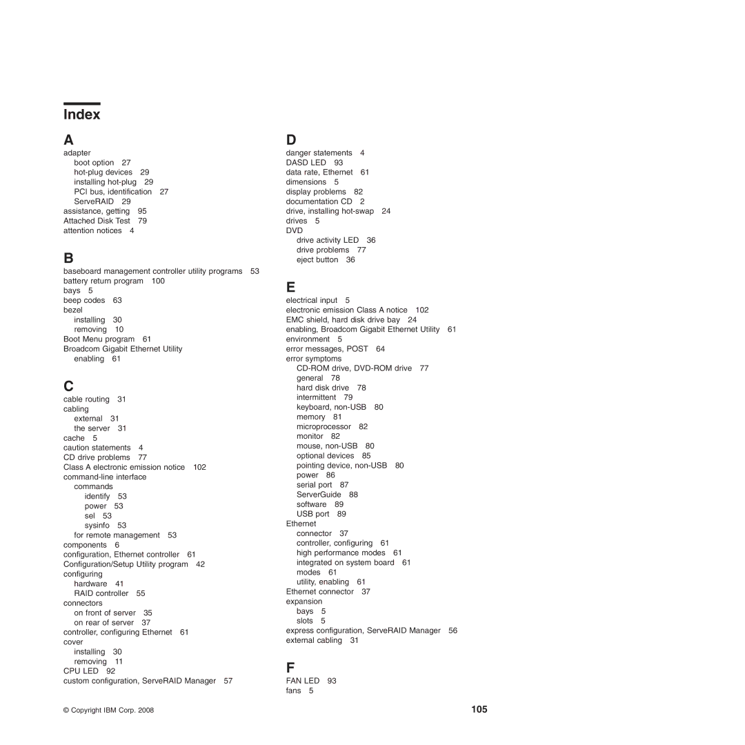 IBM Type 7977 manual Index 