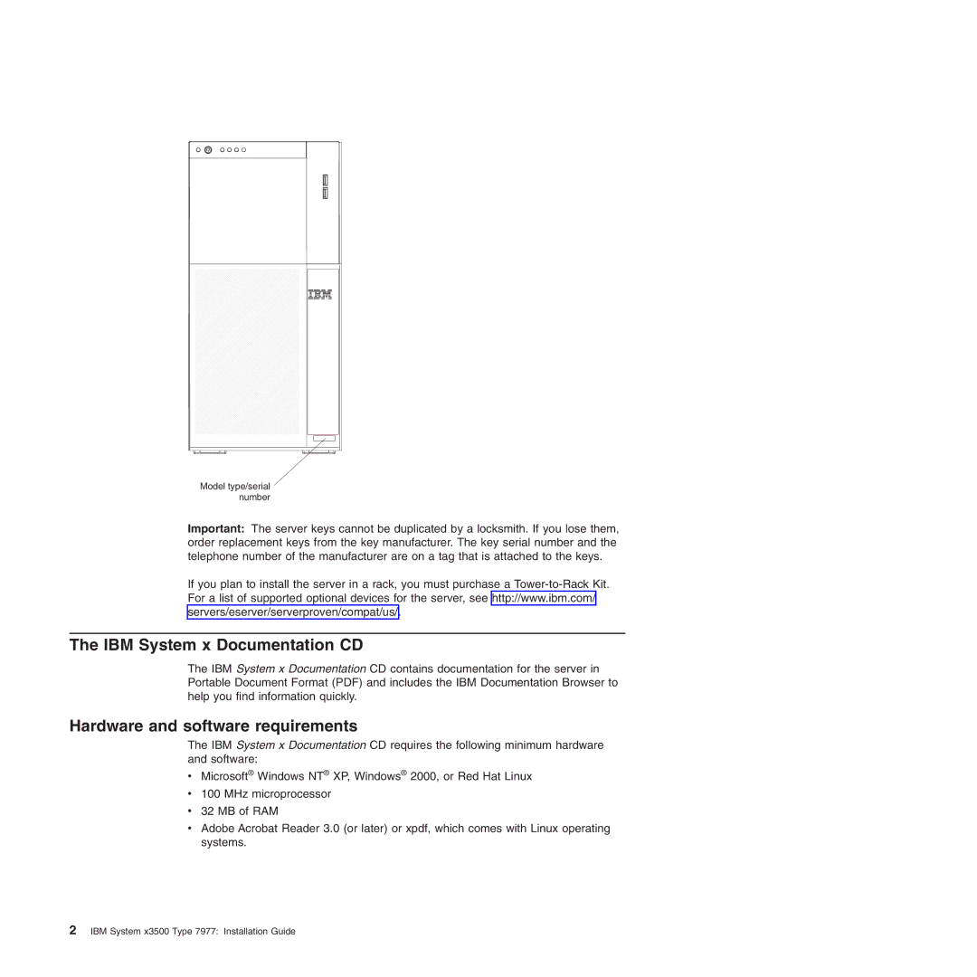 IBM Type 7977 manual Model type/serial number 