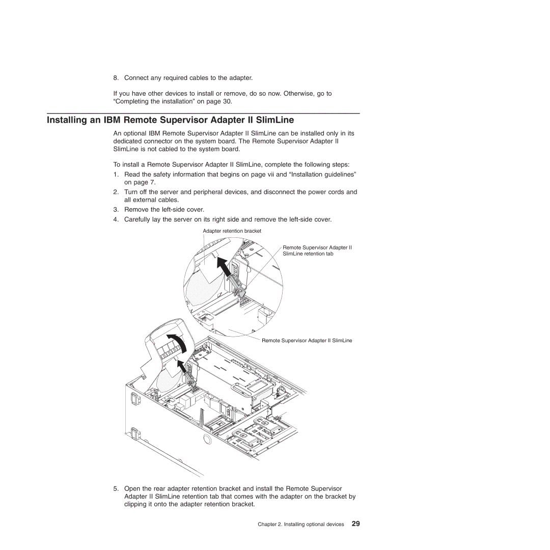 IBM Type 7977 manual Installing an IBM Remote Supervisor Adapter II SlimLine 