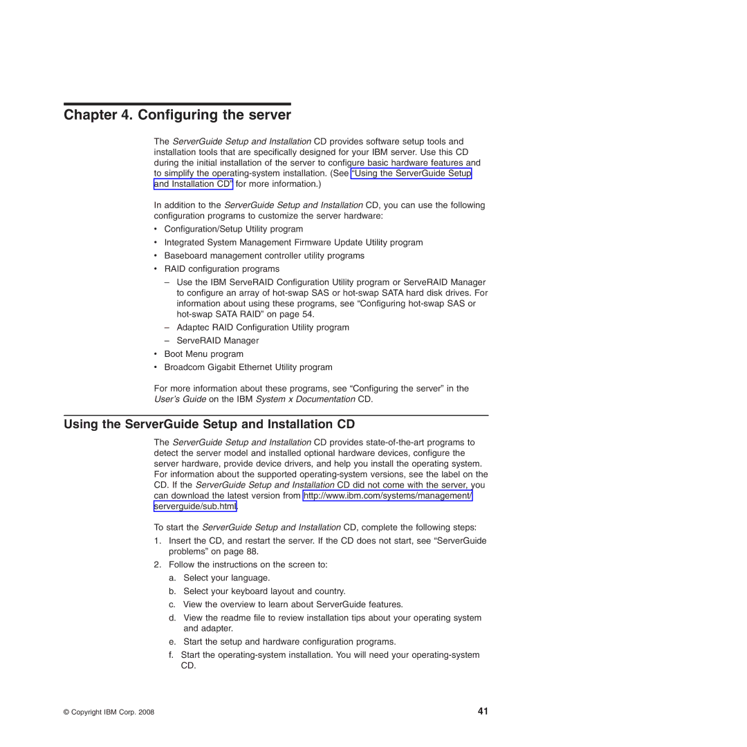 IBM Type 7977 manual Configuring the server, Using the ServerGuide Setup and Installation CD 