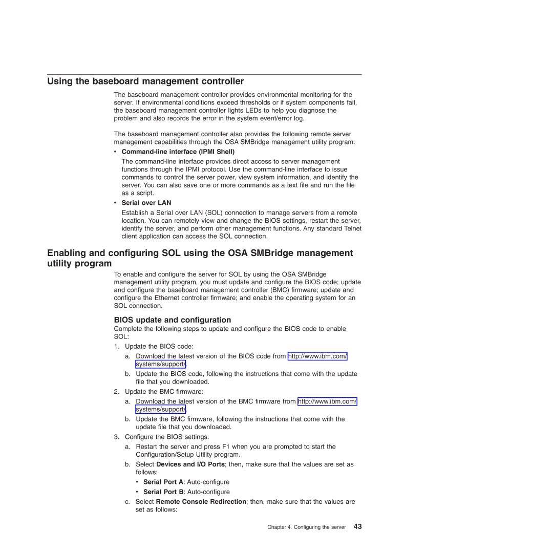 IBM Type 7977 manual Using the baseboard management controller, Command-line interface Ipmi Shell, Serial over LAN 