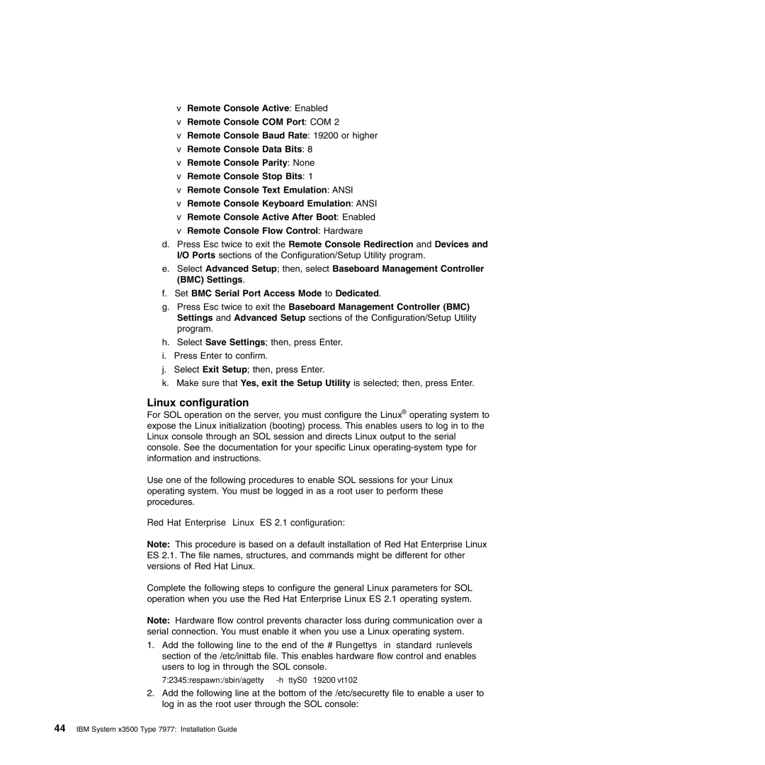 IBM Type 7977 manual Linux configuration 