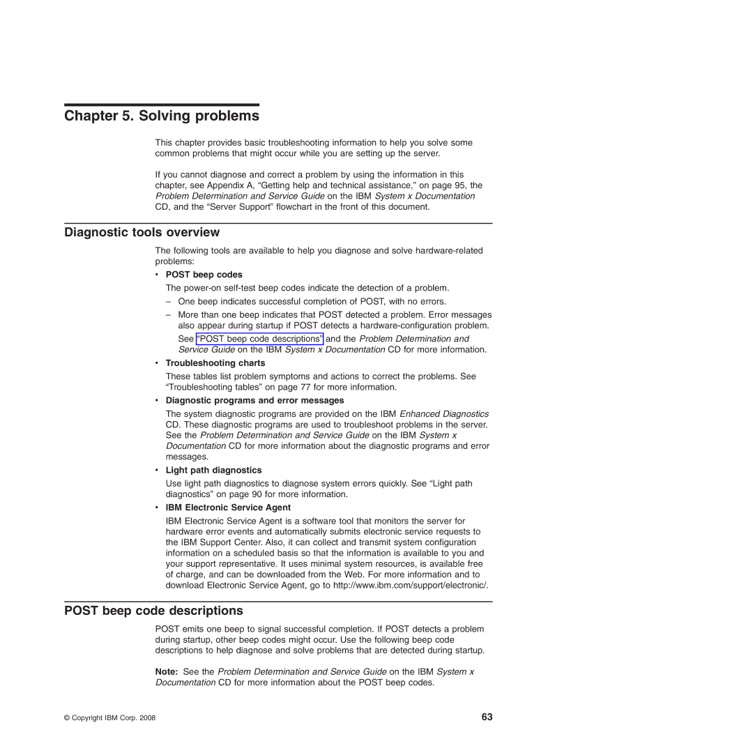 IBM Type 7977 manual Diagnostic tools overview, Post beep code descriptions 