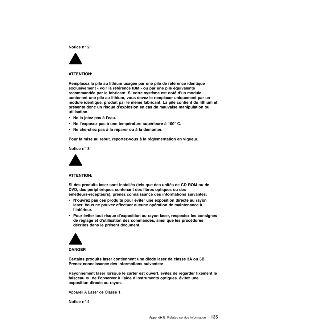 IBM Type 8720, Type 8730 manual Appareil a Laser de Classe 