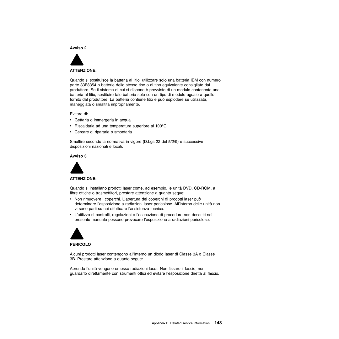 IBM Type 8720, Type 8730 manual Attenzione 