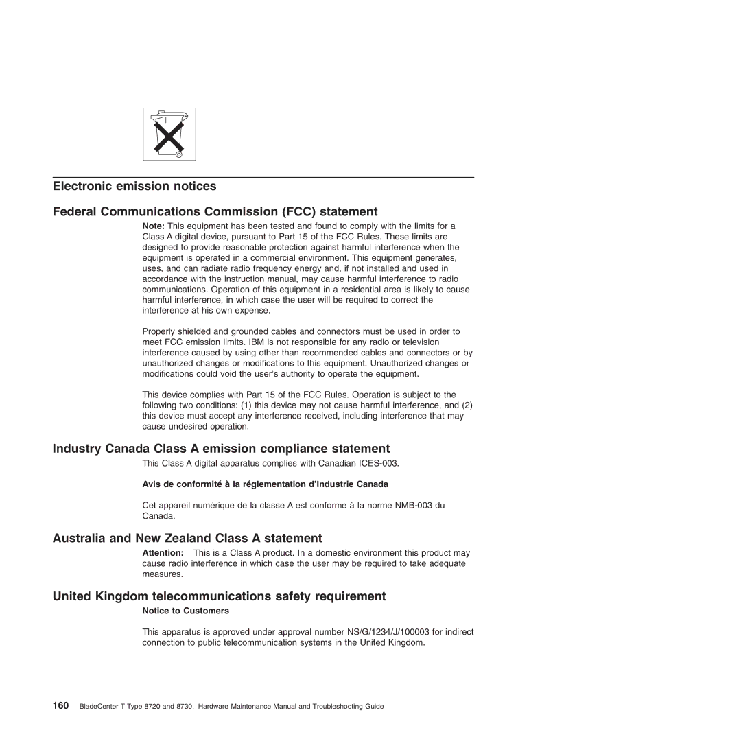 IBM Type 8730, Type 8720 manual Industry Canada Class a emission compliance statement 