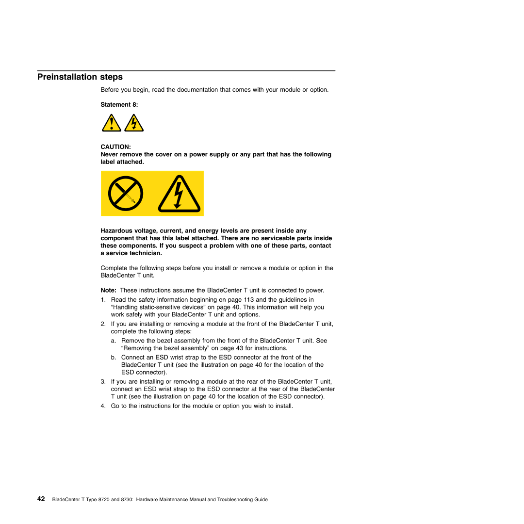 IBM Type 8730, Type 8720 manual Preinstallation steps 