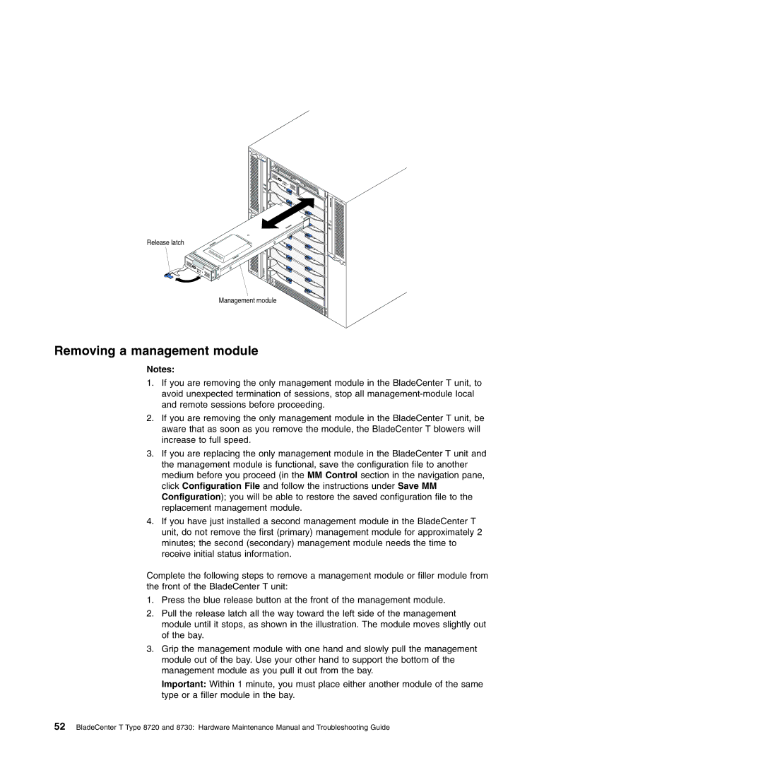 IBM Type 8730, Type 8720 manual Removing a management module 