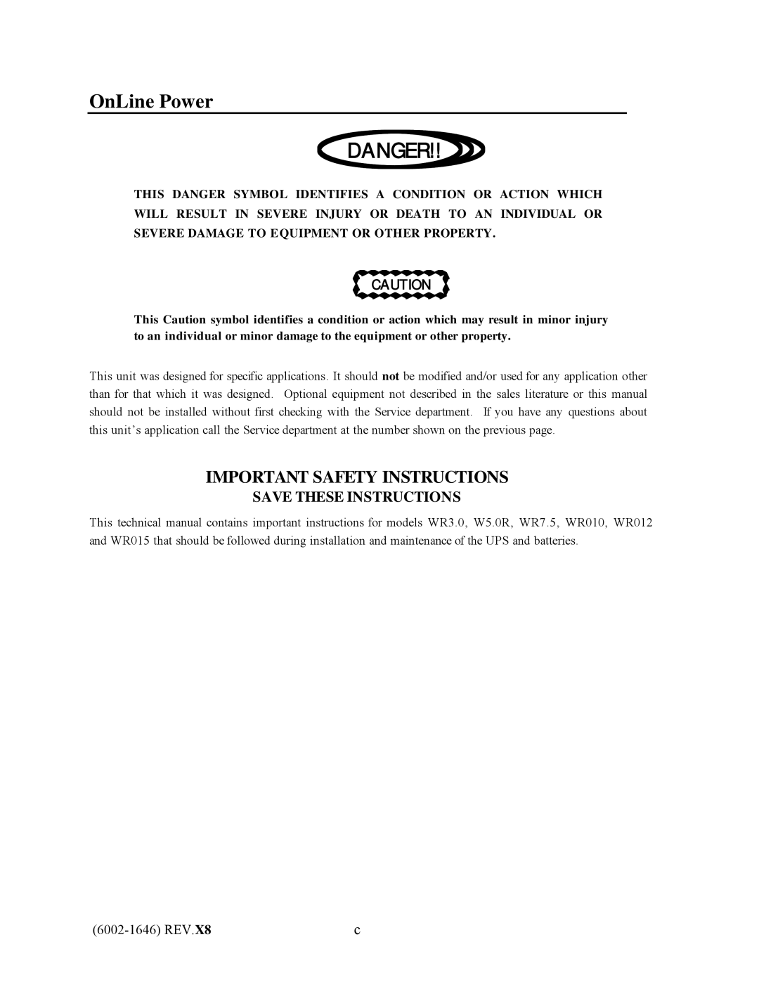 IBM UPS1481 UNIT user manual Important Safety Instructions 