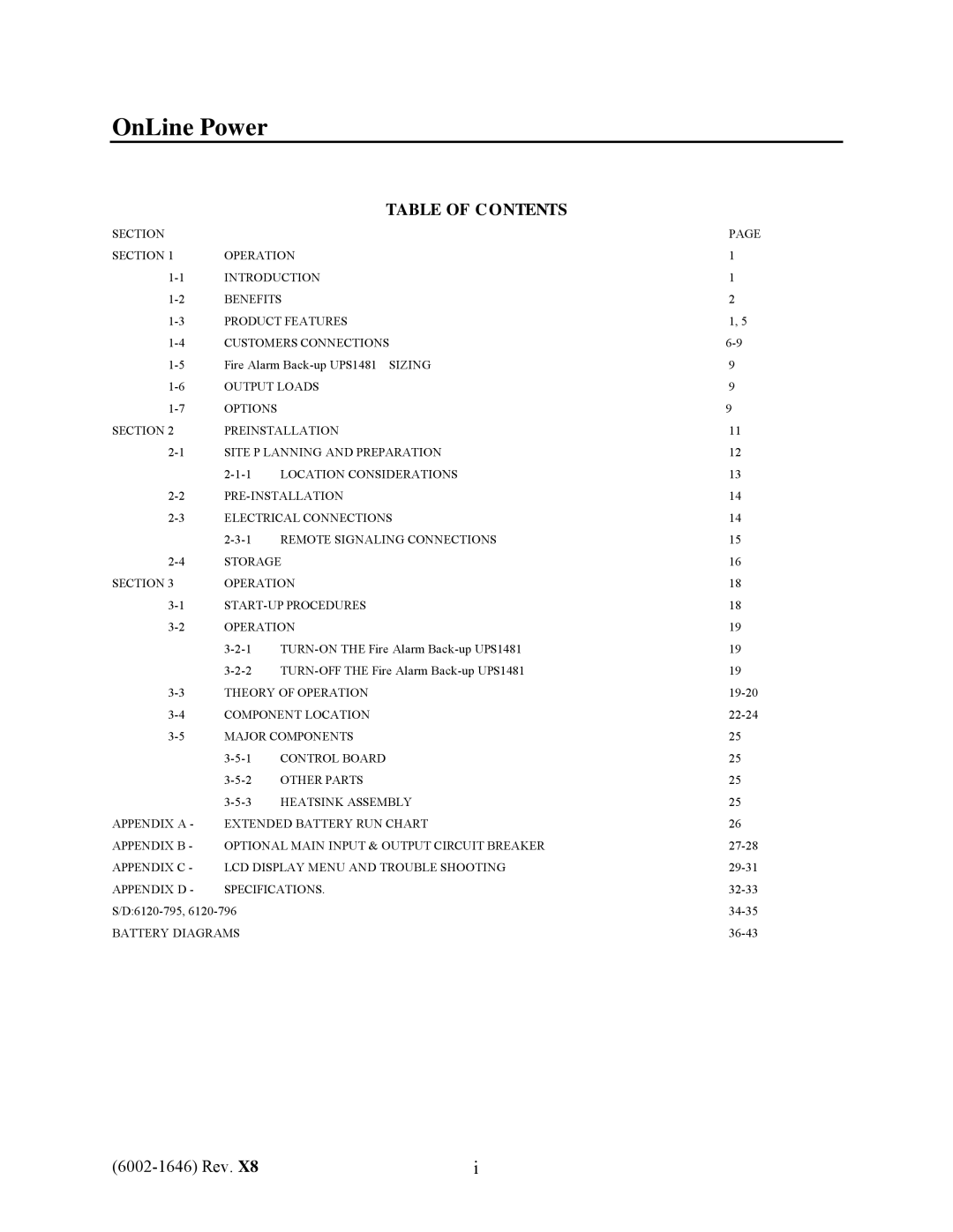 IBM UPS1481 UNIT user manual Table of Contents 