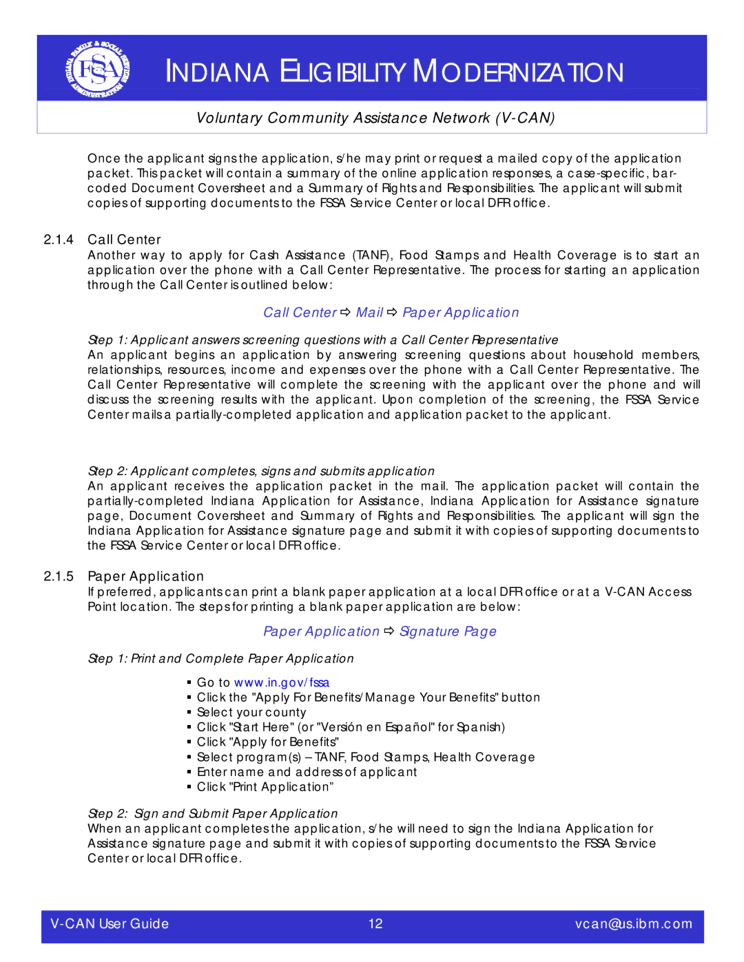 IBM V-CAN manual Call Center, Paper Application 