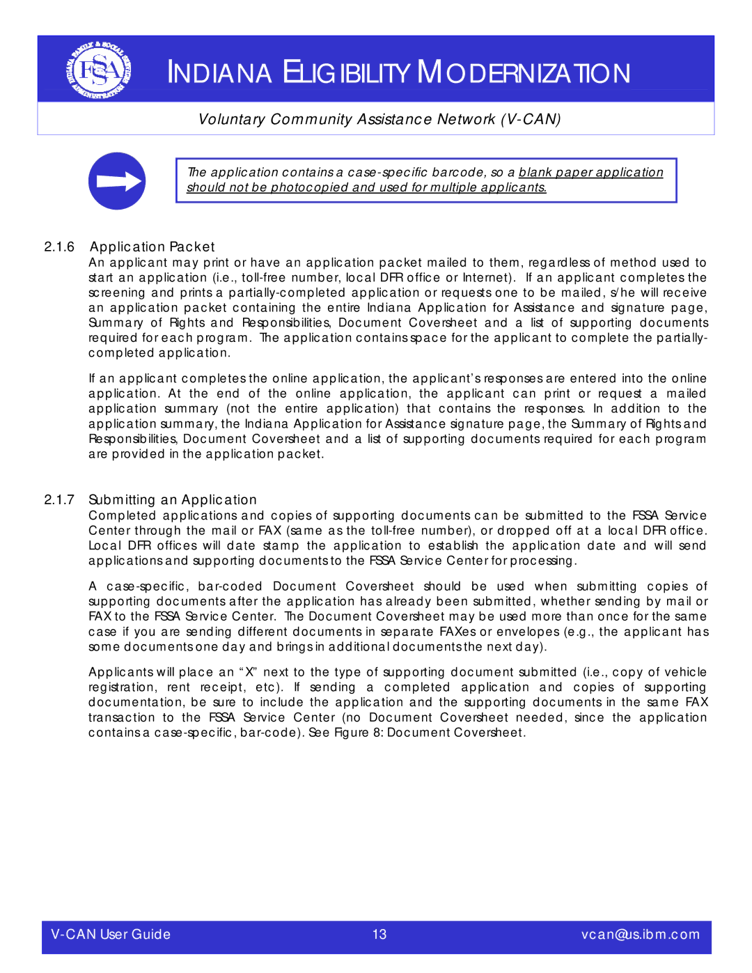 IBM V-CAN manual Application Packet, Submitting an Application 