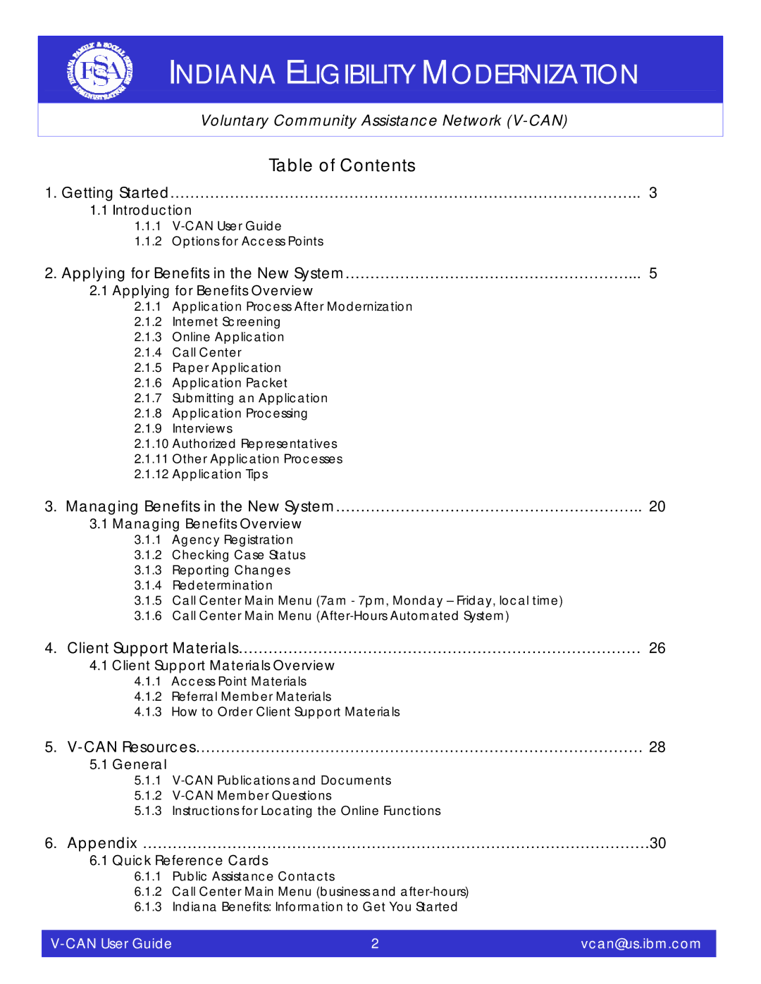 IBM V-CAN manual Table of Contents 