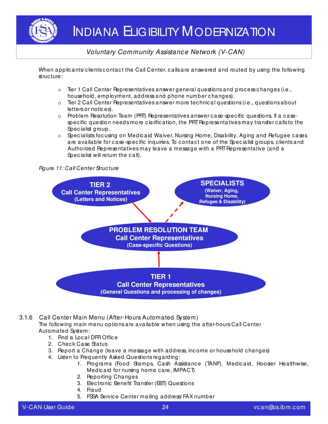 IBM V-CAN manual Tier Specialists, Call Center Main Menu After-Hours Automated System 