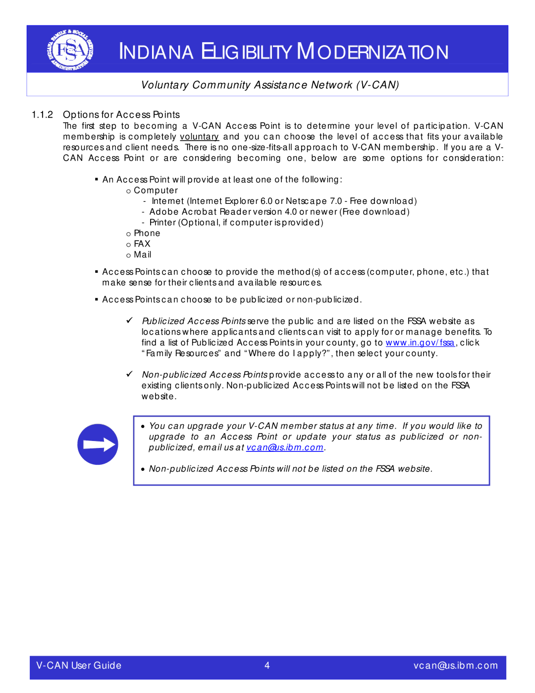 IBM V-CAN manual Options for Access Points, Phone o FAX o Mail 