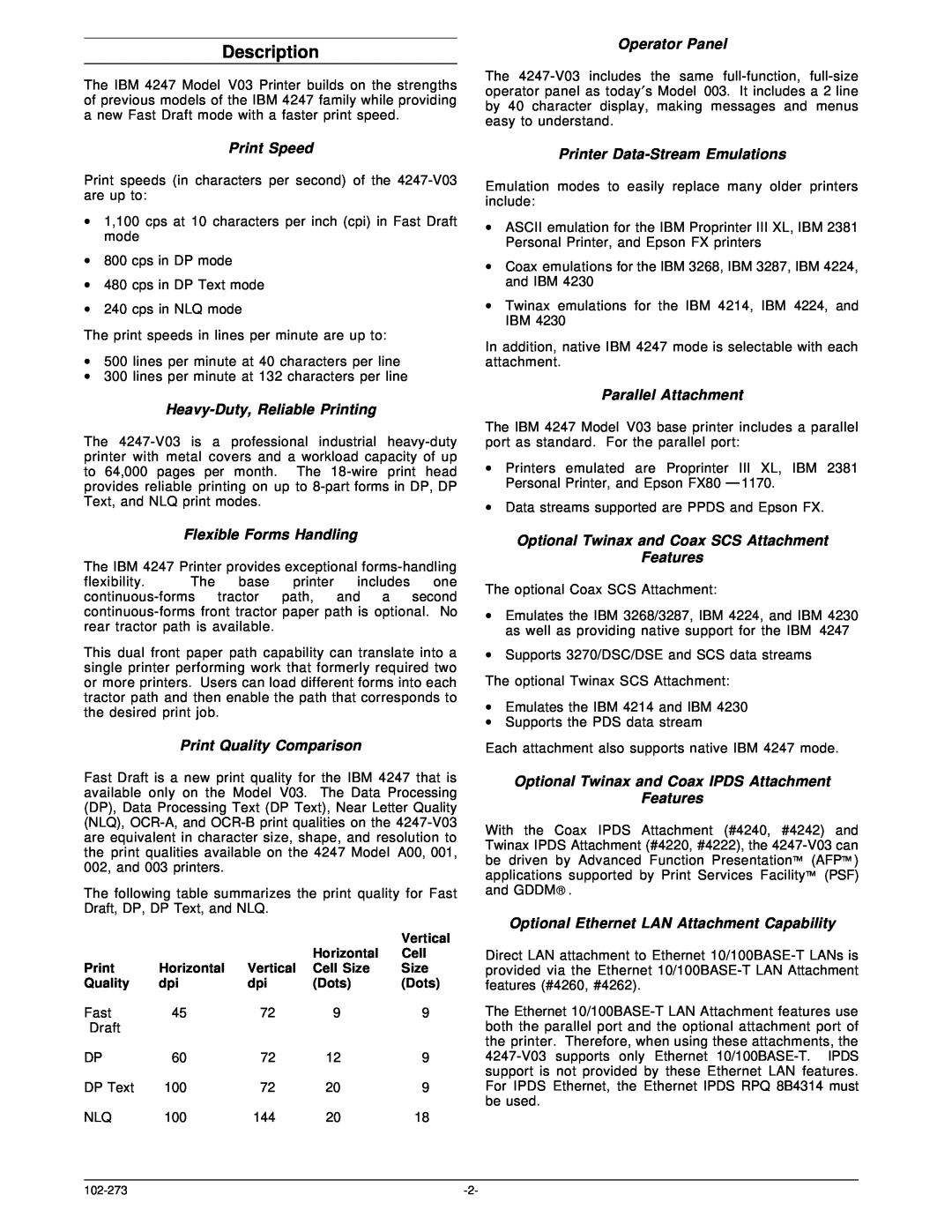 IBM V03 manual Description 