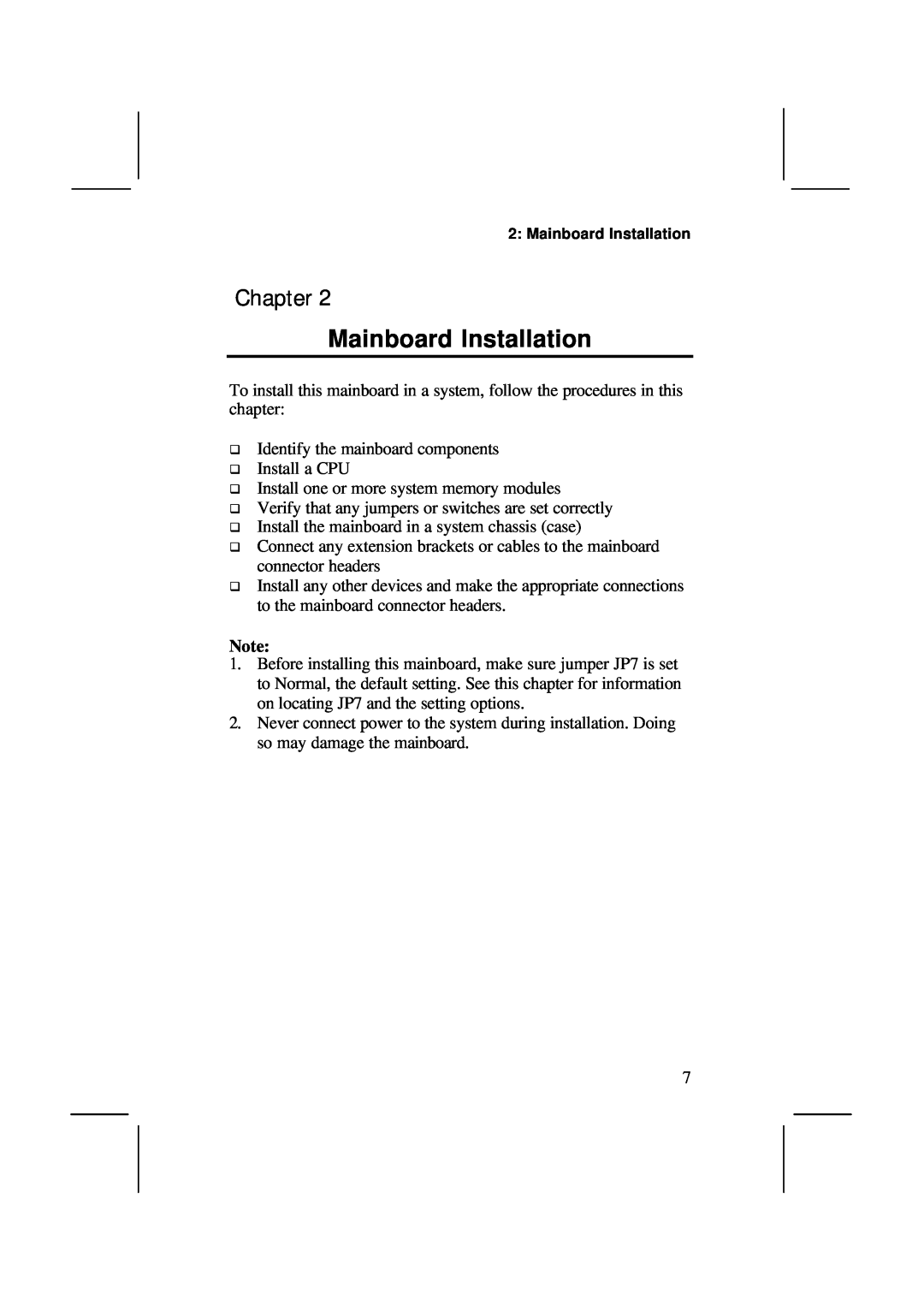IBM MS7308D/E, V1.6 S63X/JUNE 2000 user manual Chapter Mainboard Installation 