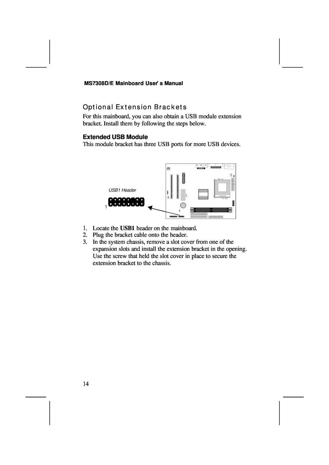IBM V1.6 S63X/JUNE 2000, MS7308D/E user manual Optional Extension Brackets, Extended USB Module 