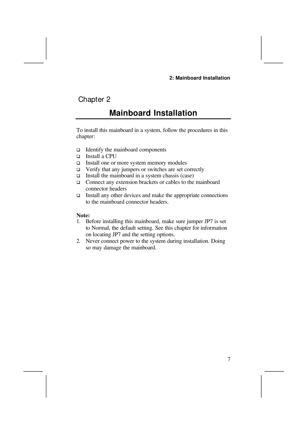 IBM MS7308D/E, V1.6 S63X/JUNE 2000 user manual Chapter Mainboard Installation 