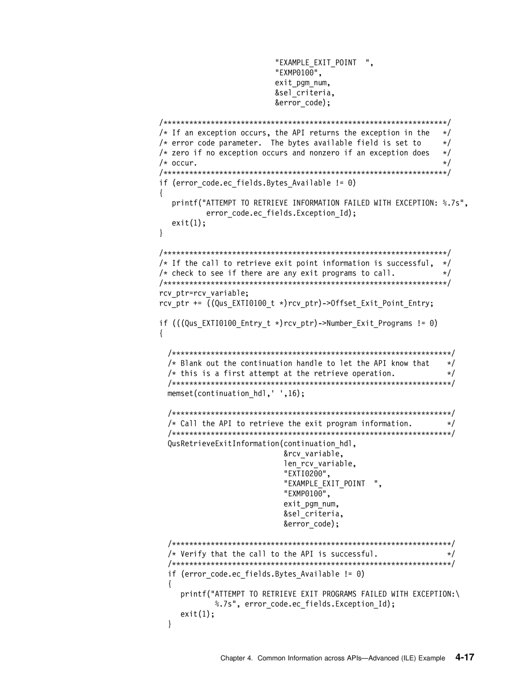 IBM Version 4 manual Common Information across APIs-Advanced ILE4-17Example 