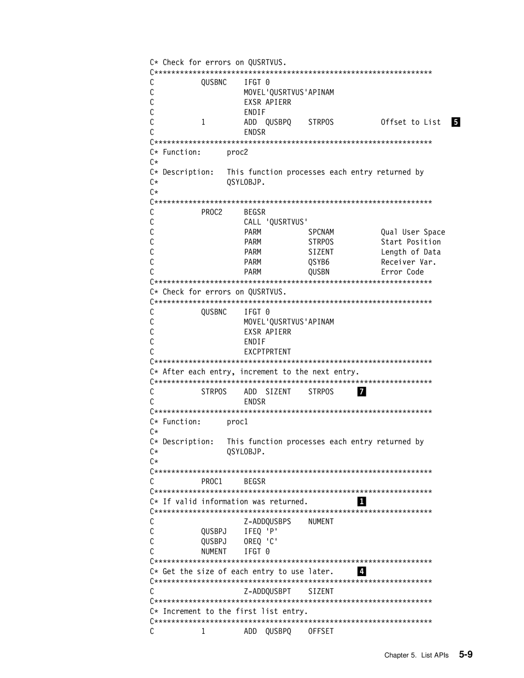 IBM Version 4 ADD Qusbpq Strpos, PROC2, QSYB6, Excptprtent, ADD Sizent Strpos, PROC1, Addqusbps Nument, Ifeq P, Oreq C 