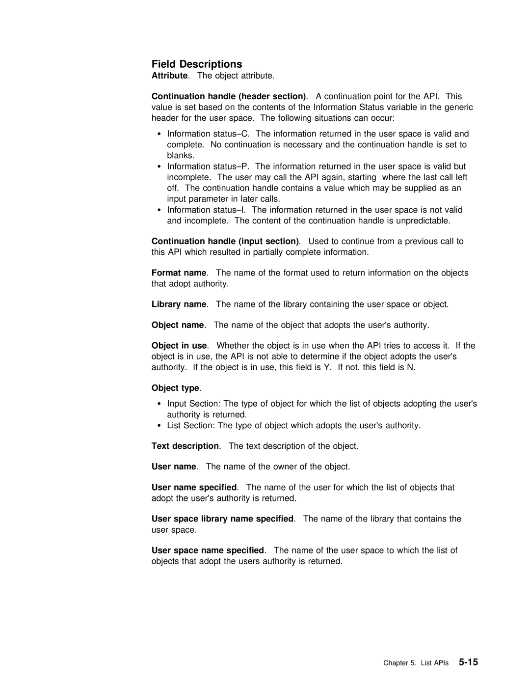 IBM Version 4 manual Field Descriptions, Attribute, Input, User, Specified 