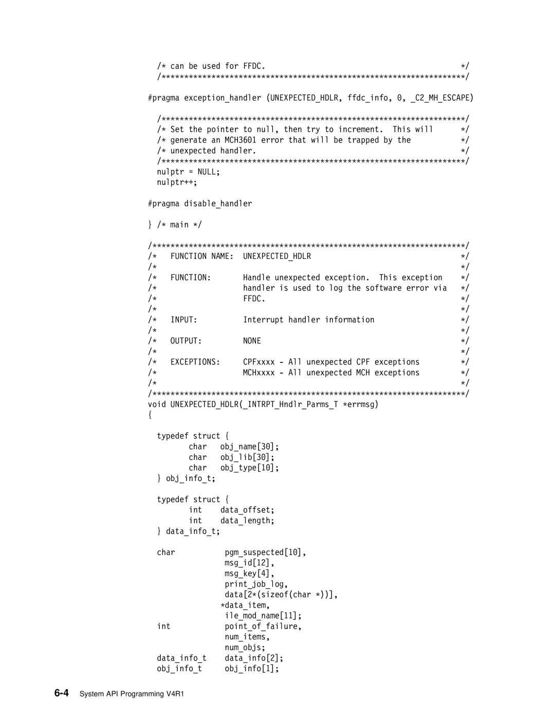 IBM Version 4 manual Unexpectedhdlr Function, Ffdc Input 