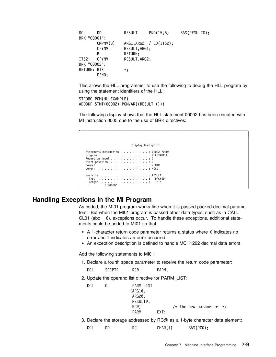 IBM Version 4 manual Handling Exceptions in the MI Program 