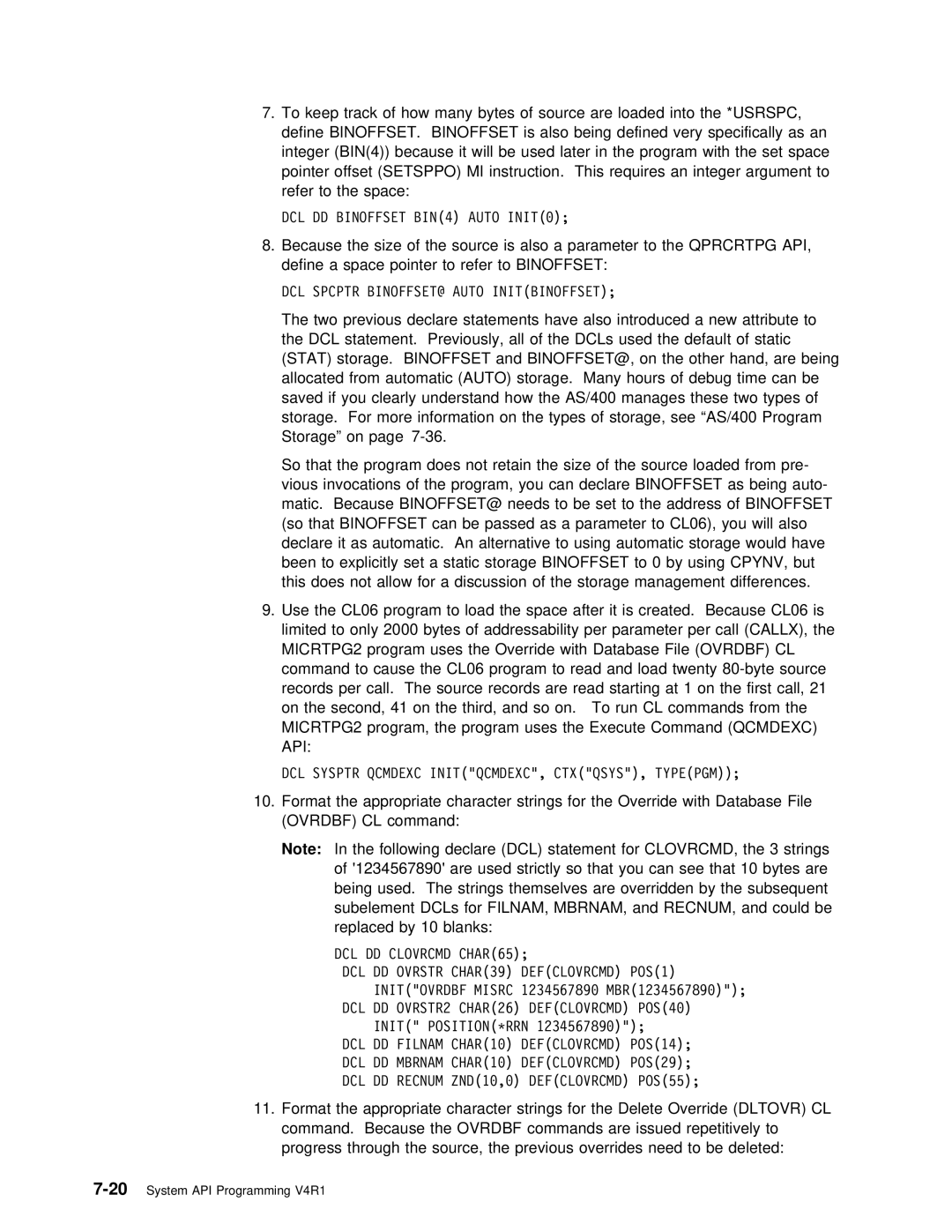 IBM Version 4 manual Binoffset, Ovrdbf, Qcmdexc API 