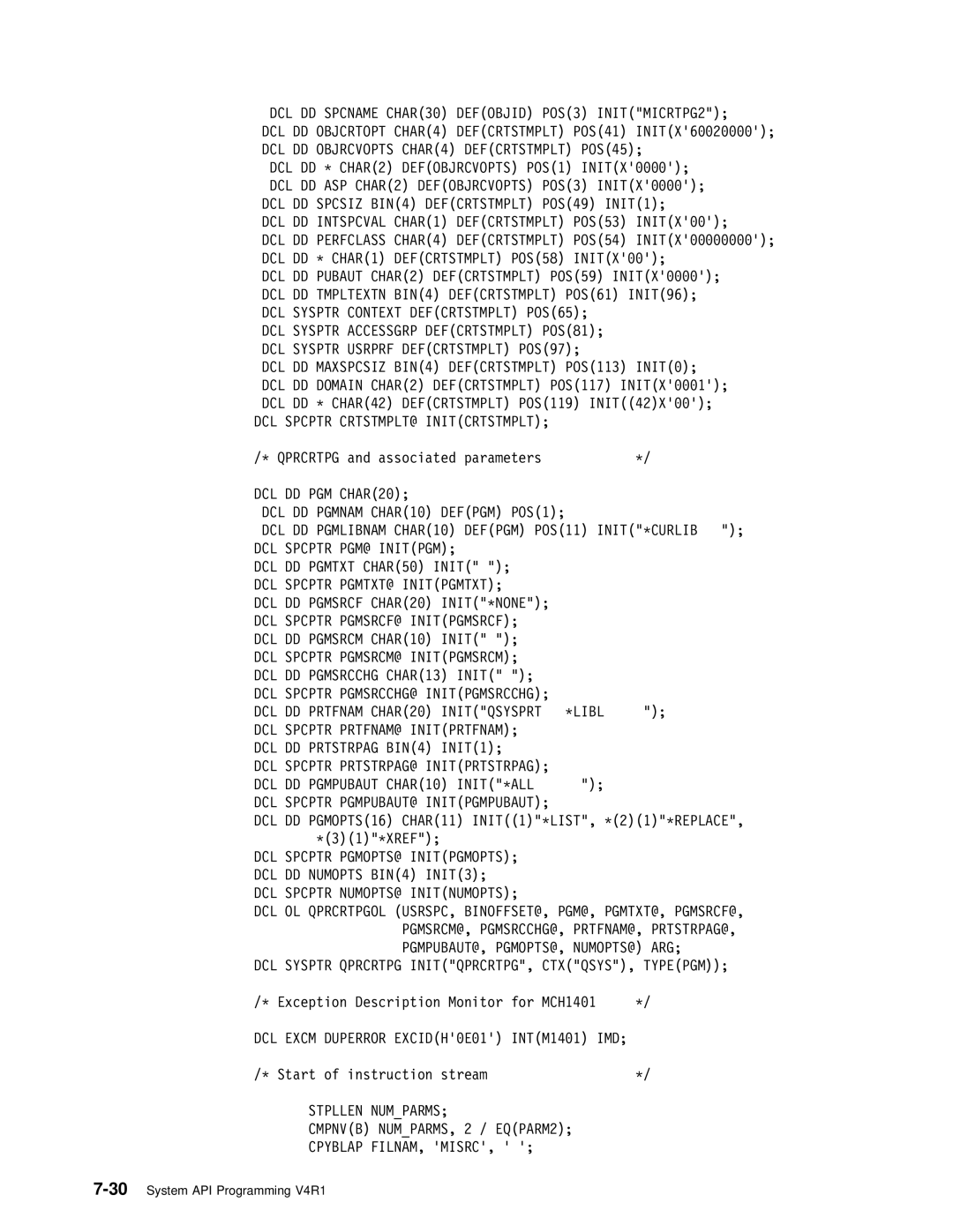 IBM Version 4 manual DCL Spcptr CRTSTMPLT@ Initcrtstmplt, CTXQSYS, Typepgm 