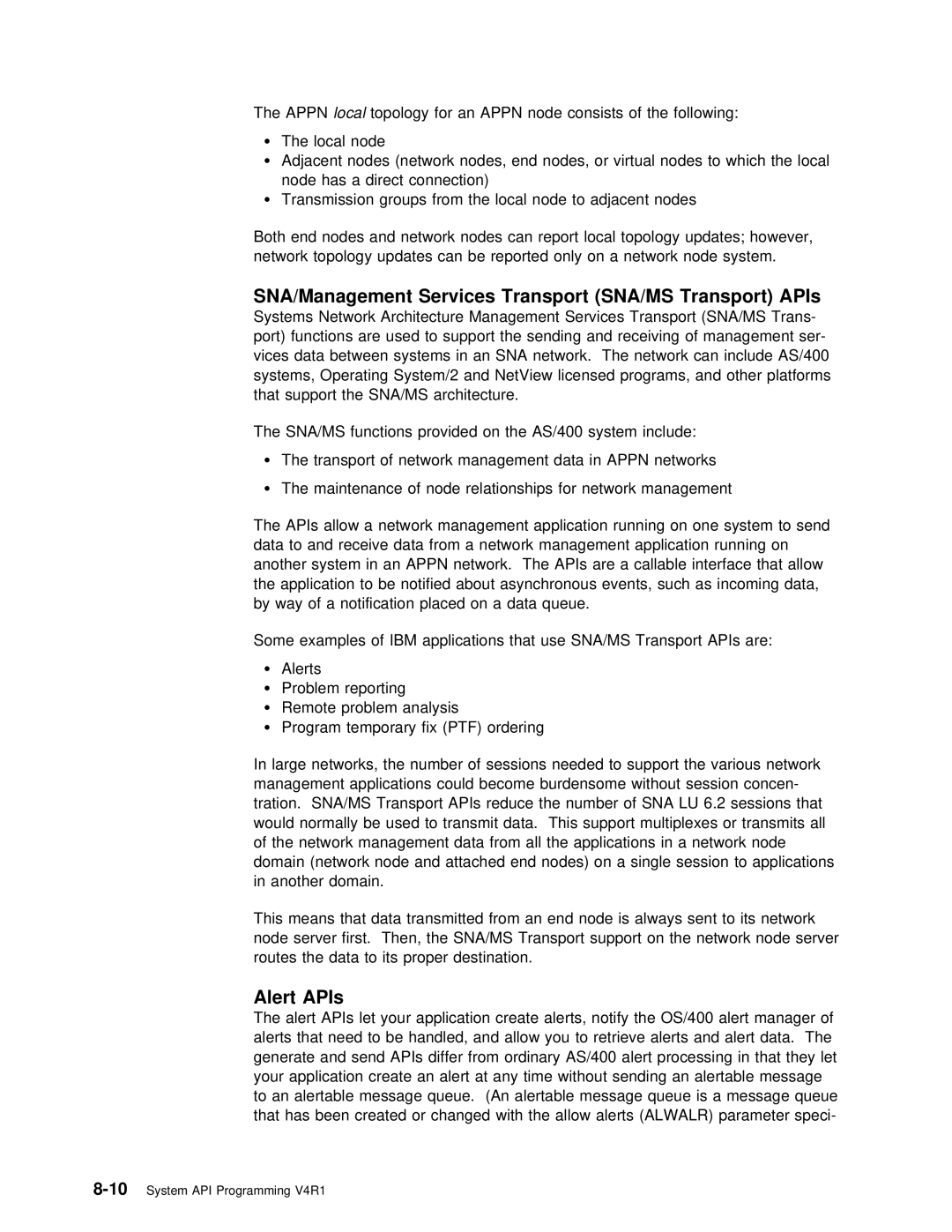 IBM Version 4 manual SNA/Management Services Transport SNA/MS Transport APIs, Alert APIs 