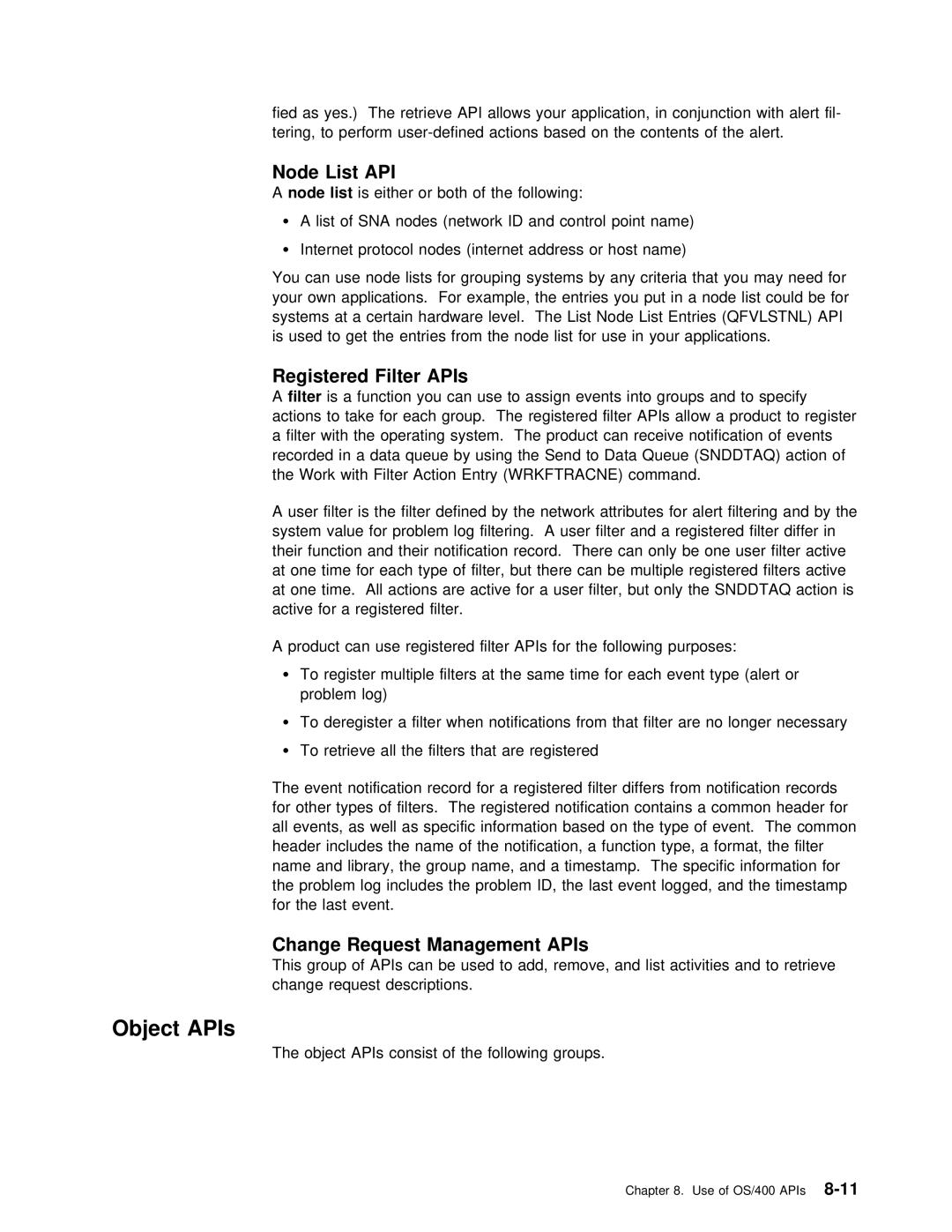 IBM Version 4 manual Object APIs, Node List API, Filter, Change Request Management APIs 