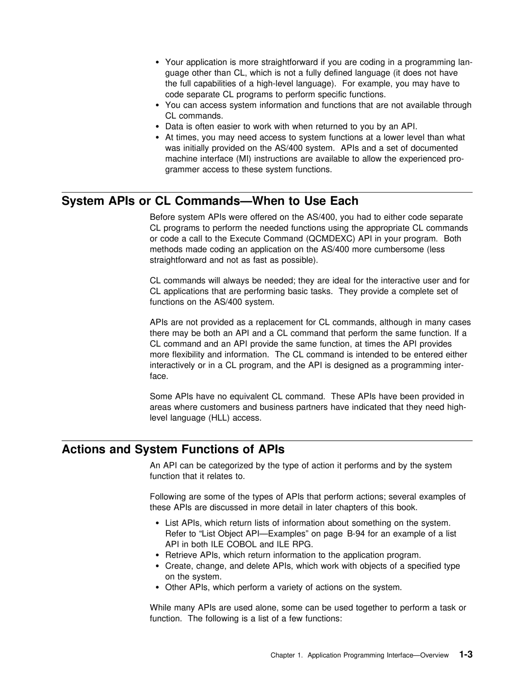 IBM Version 4 manual System APIs or CL Commands-When Use, Functions, Cobol ILE RPG 