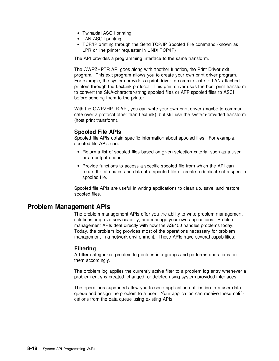 IBM Version 4 manual Problem Management APIs, Filtering 