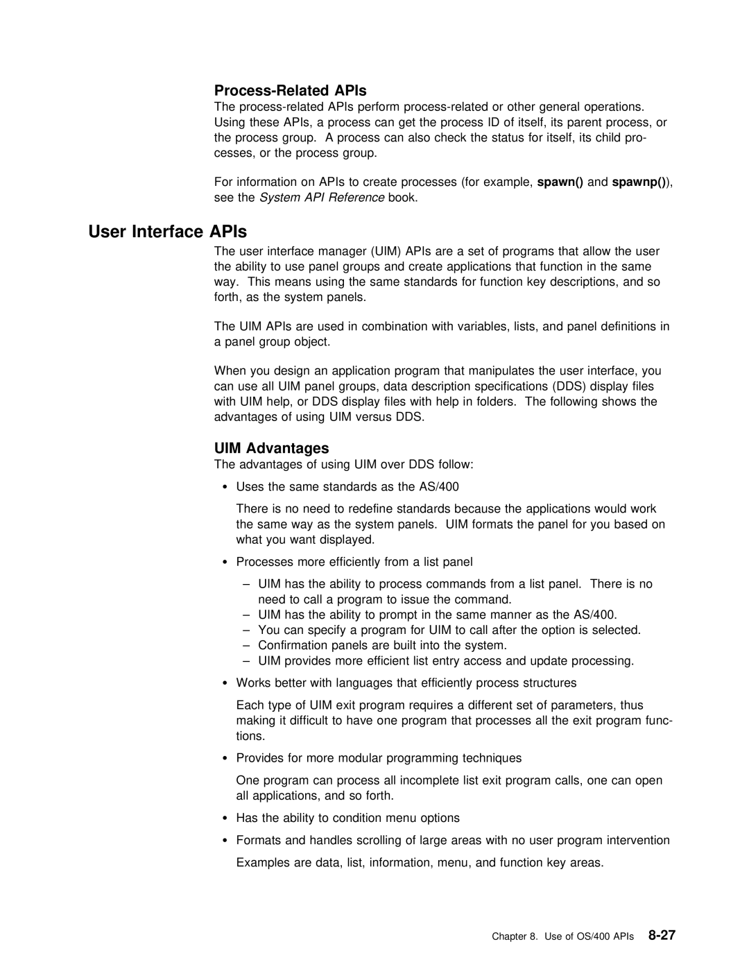 IBM Version 4 manual User Interface APIs, Process-Related APIs, UIM Advantages, Uim 