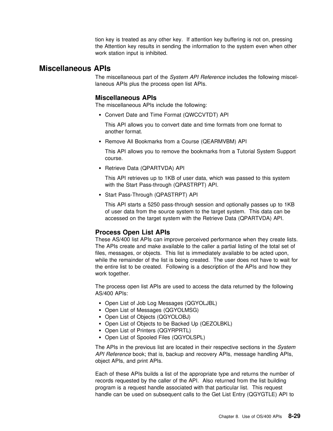 IBM Version 4 manual Miscellaneous APIs, List APIs, Process 