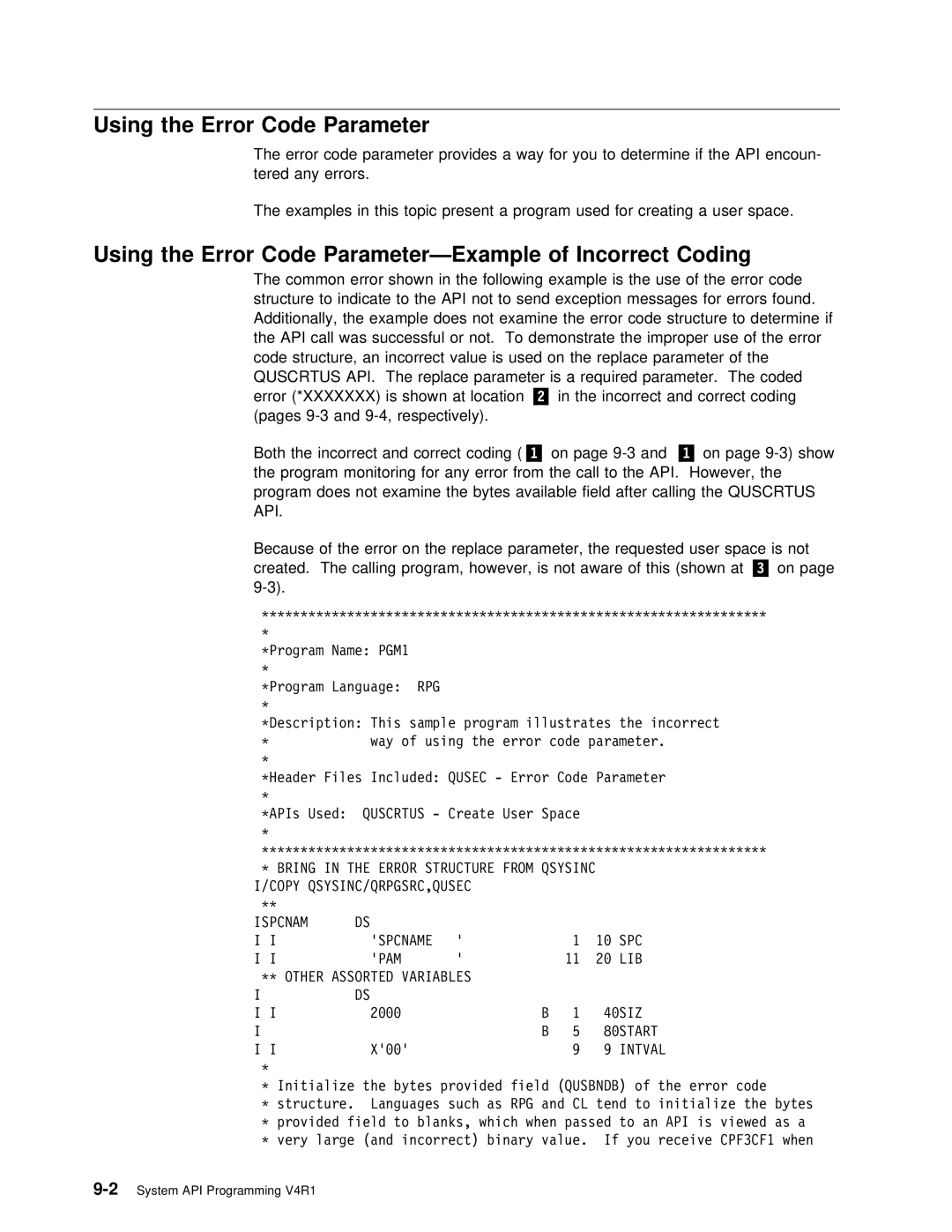 IBM Version 4 manual Using the Error Code Parameter, Xxxxxxx, Pages 9-3 and 9-4, respectively Both Incorrect Correct 