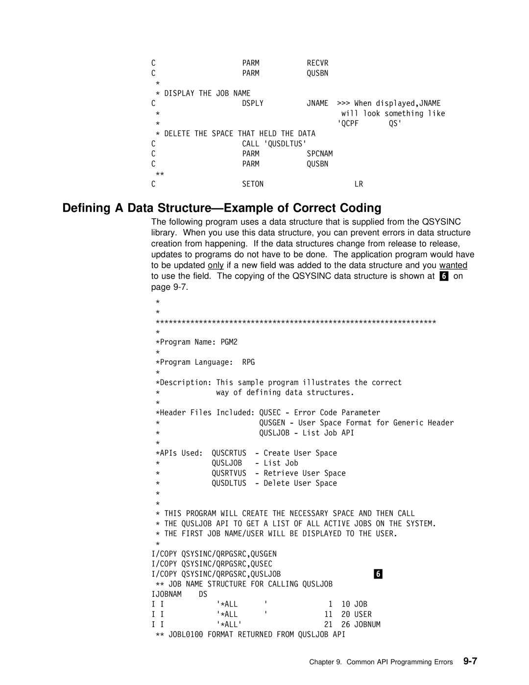 IBM Version 4 manual Coding, Defining a Data Structure-Example 