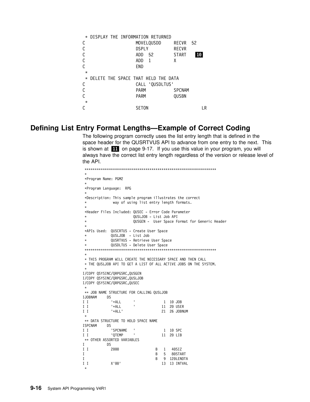 IBM Version 4 manual Coding, Movelqusdd Recvr, Recvr ADD Start END \ Delete the Space That Held the Data, Qusrtvus API 