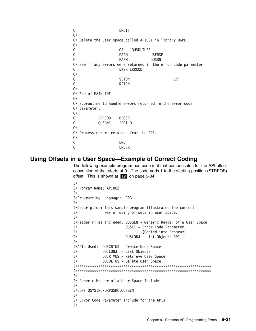 IBM Version 4 manual Using Offsets in a, Correct Coding, User Space-Example 