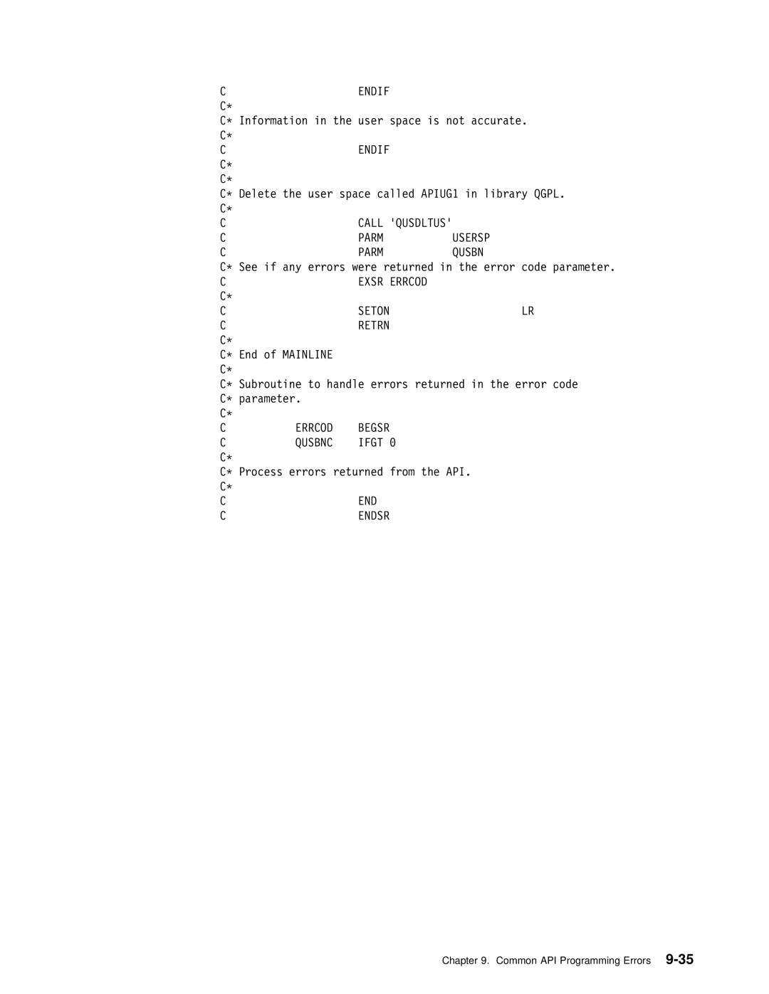 IBM Version 4 manual Cendif, Exsr Errcod Seton Retrn 