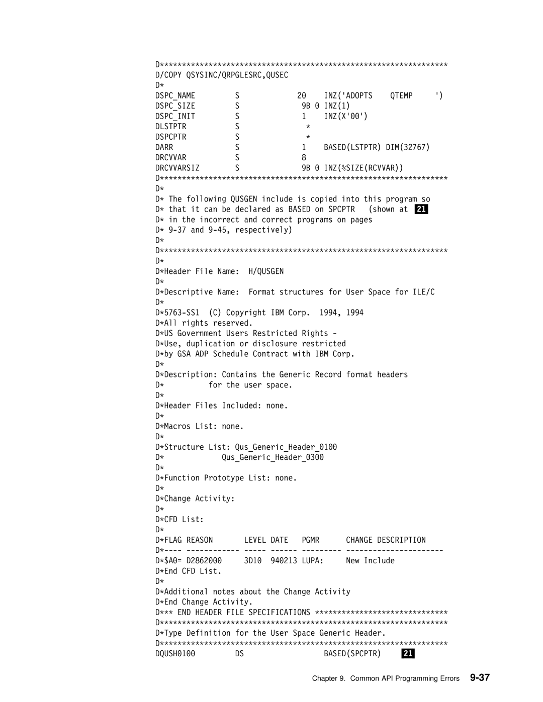 IBM Version 4 manual Dspcname Inzadopts Qtemp Dspcsize, Dspcinit, FLAG Reason 