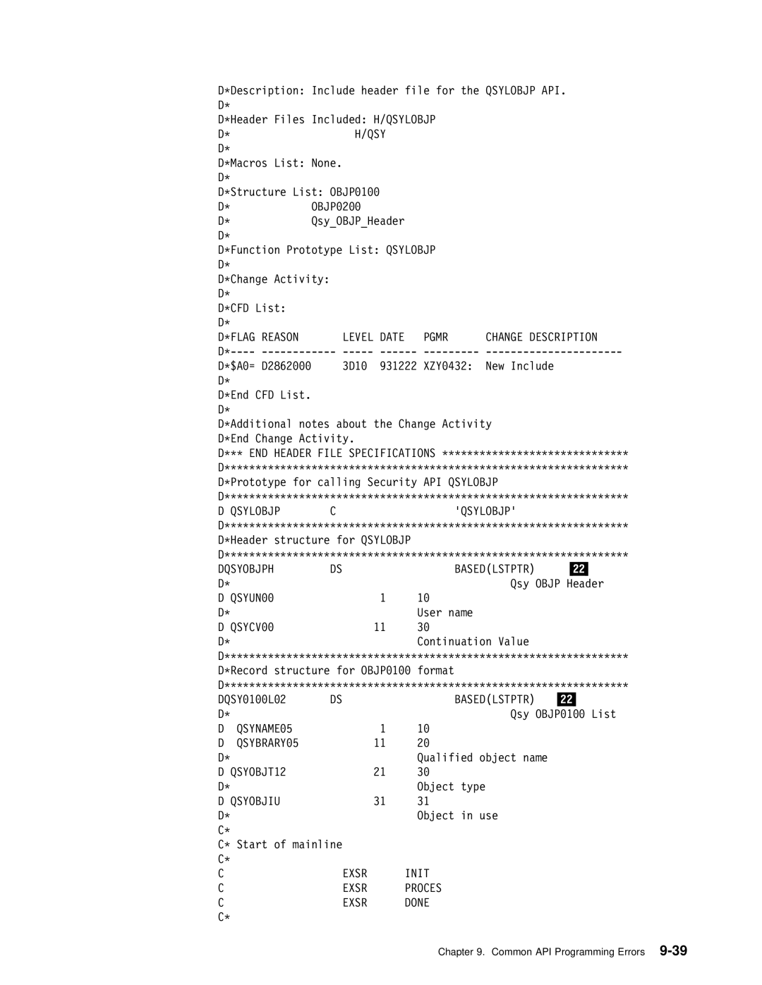 IBM Version 4 manual Pgmr Change Description, Dqsyobjph Basedlstptr, QSYOBJT12, Qsyobjiu, Exsr Init Proces Done 