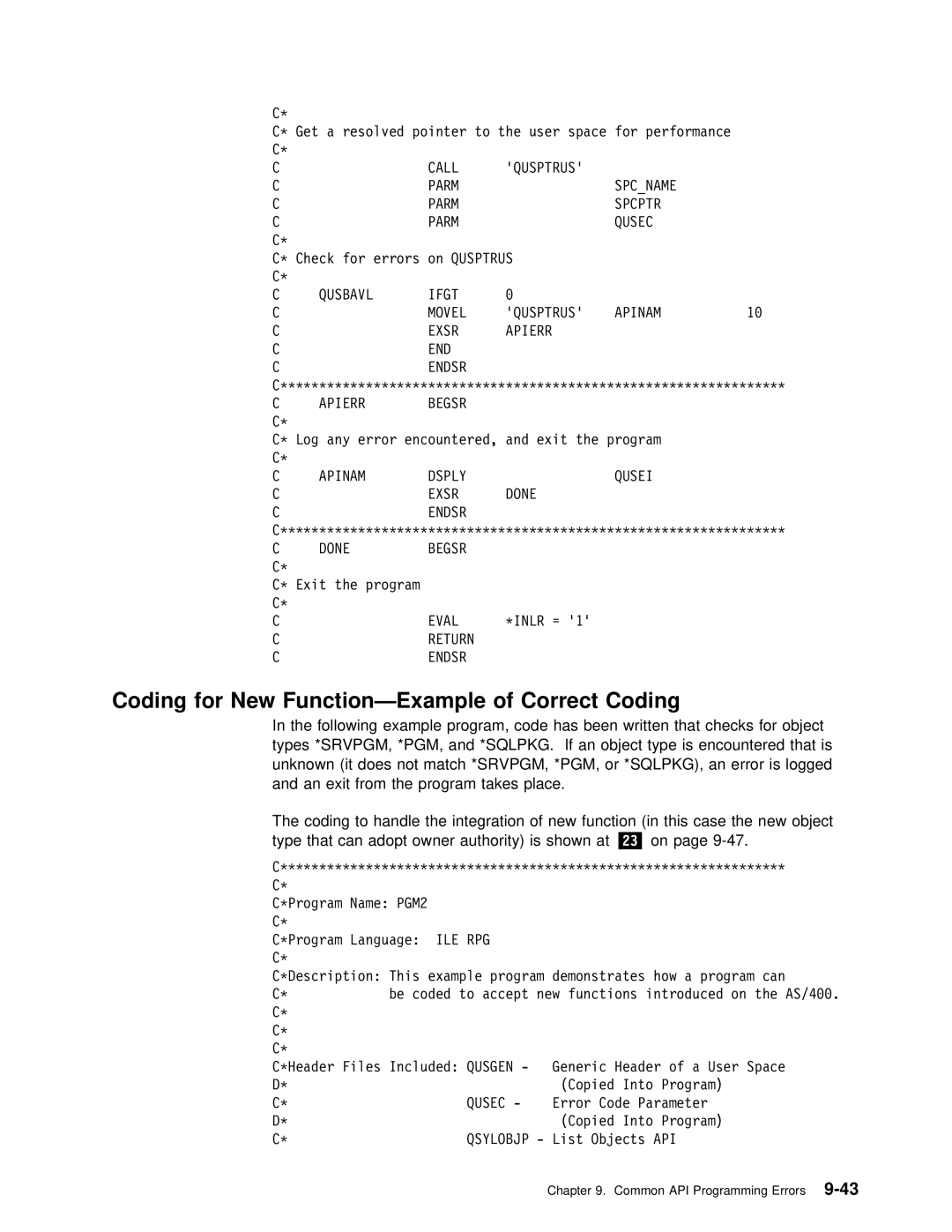 IBM Version 4 manual Coding for New Function-Example Correct, Does Not match, PGM, or 